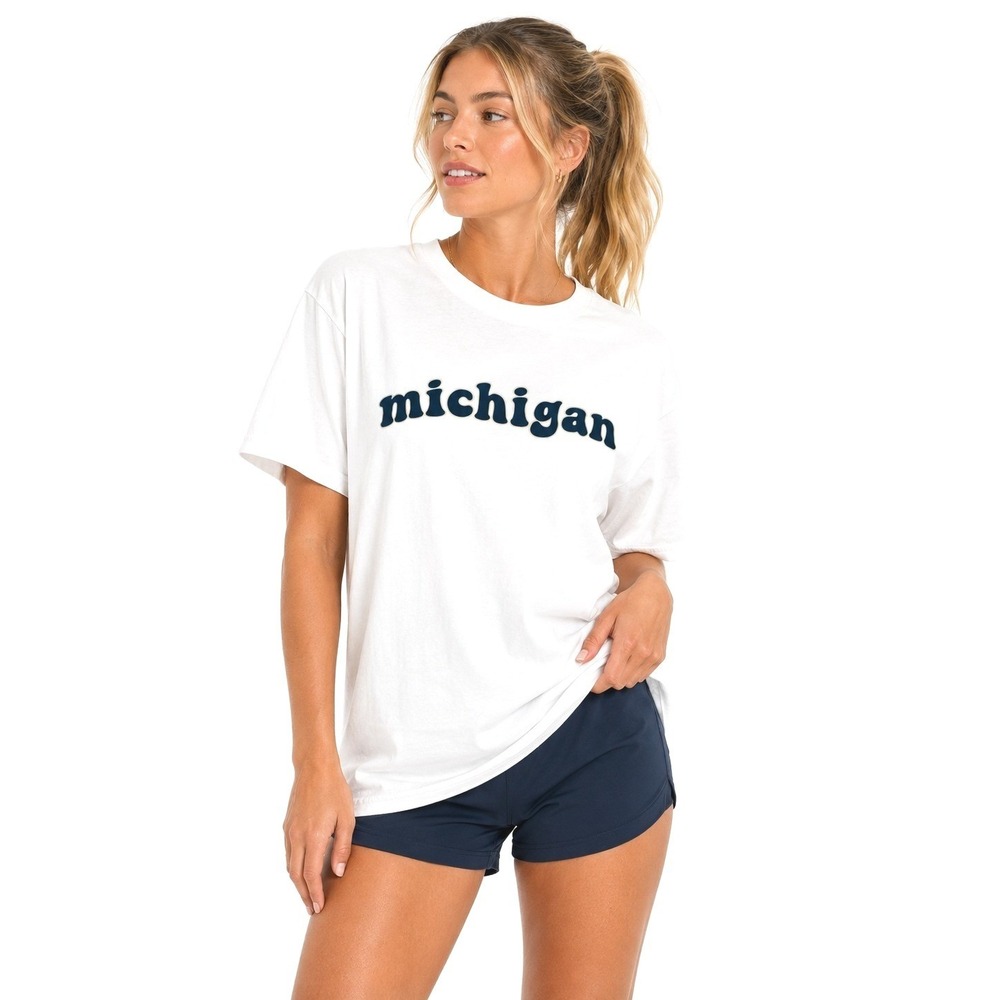 Gildan Michigan Graphic T-Shirt White Heavy Cotton Short Sleeve | Size Large